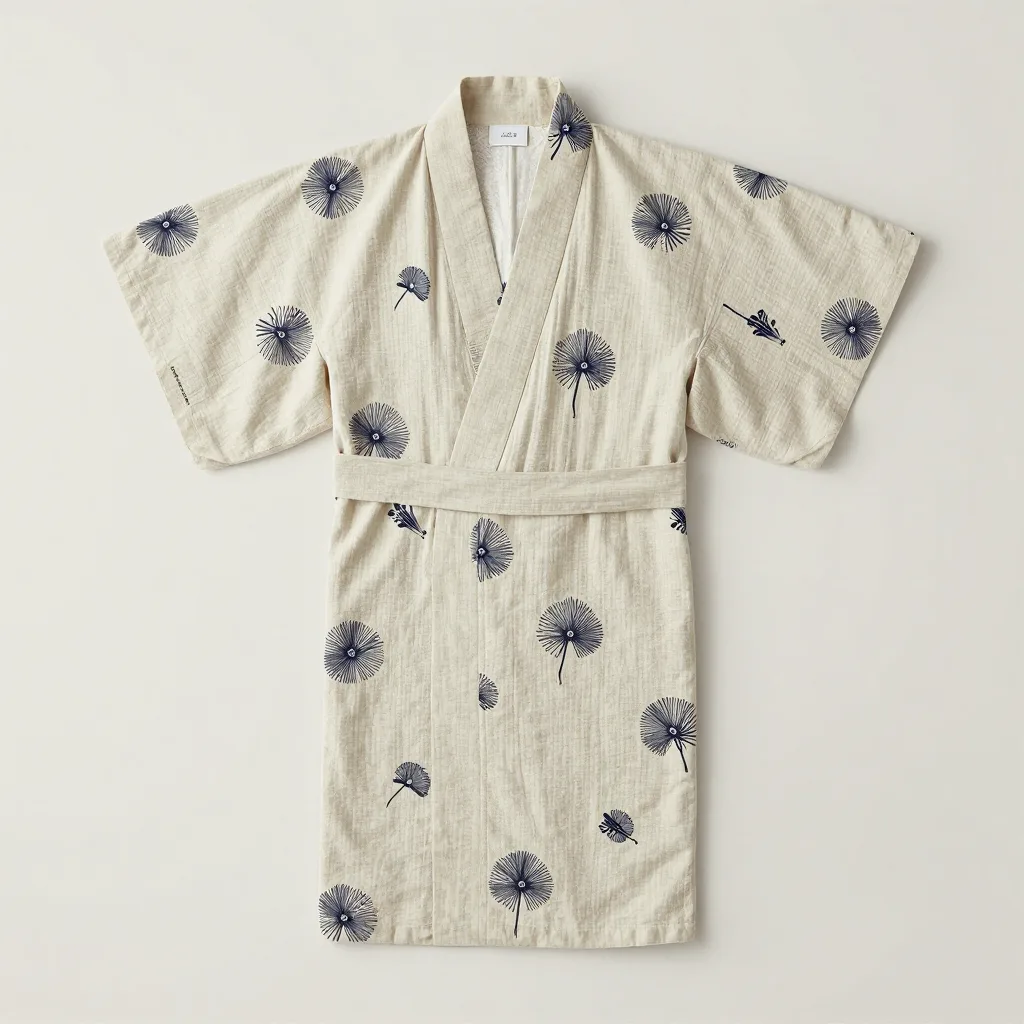 A sage block-printed cotton kimono robe