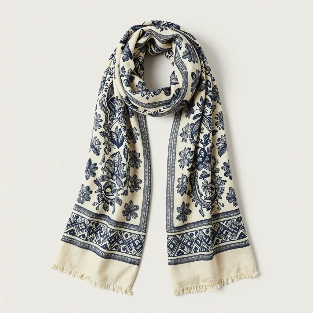 A block-printed cotton scarf