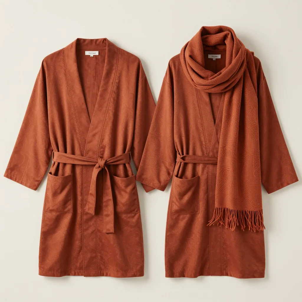 A Teak and Ink gift set with robe and scarf